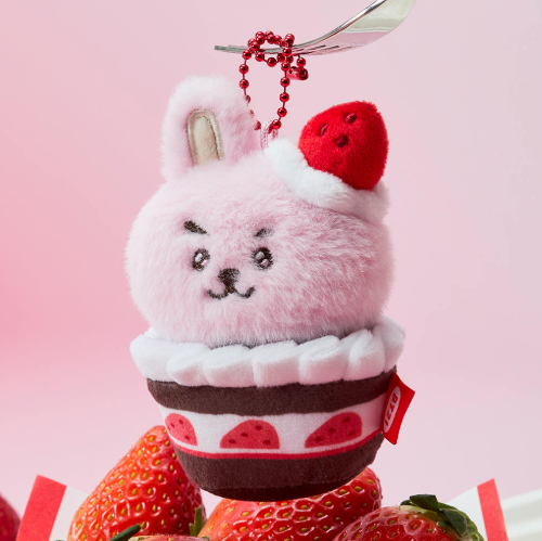 BT21 - STRAWBERRY PARTY CUSTARD STRAWBERRY TART PLUSH KEYRING - COKODIVE