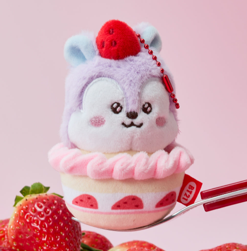 BT21 - STRAWBERRY PARTY CUSTARD STRAWBERRY TART PLUSH KEYRING - COKODIVE