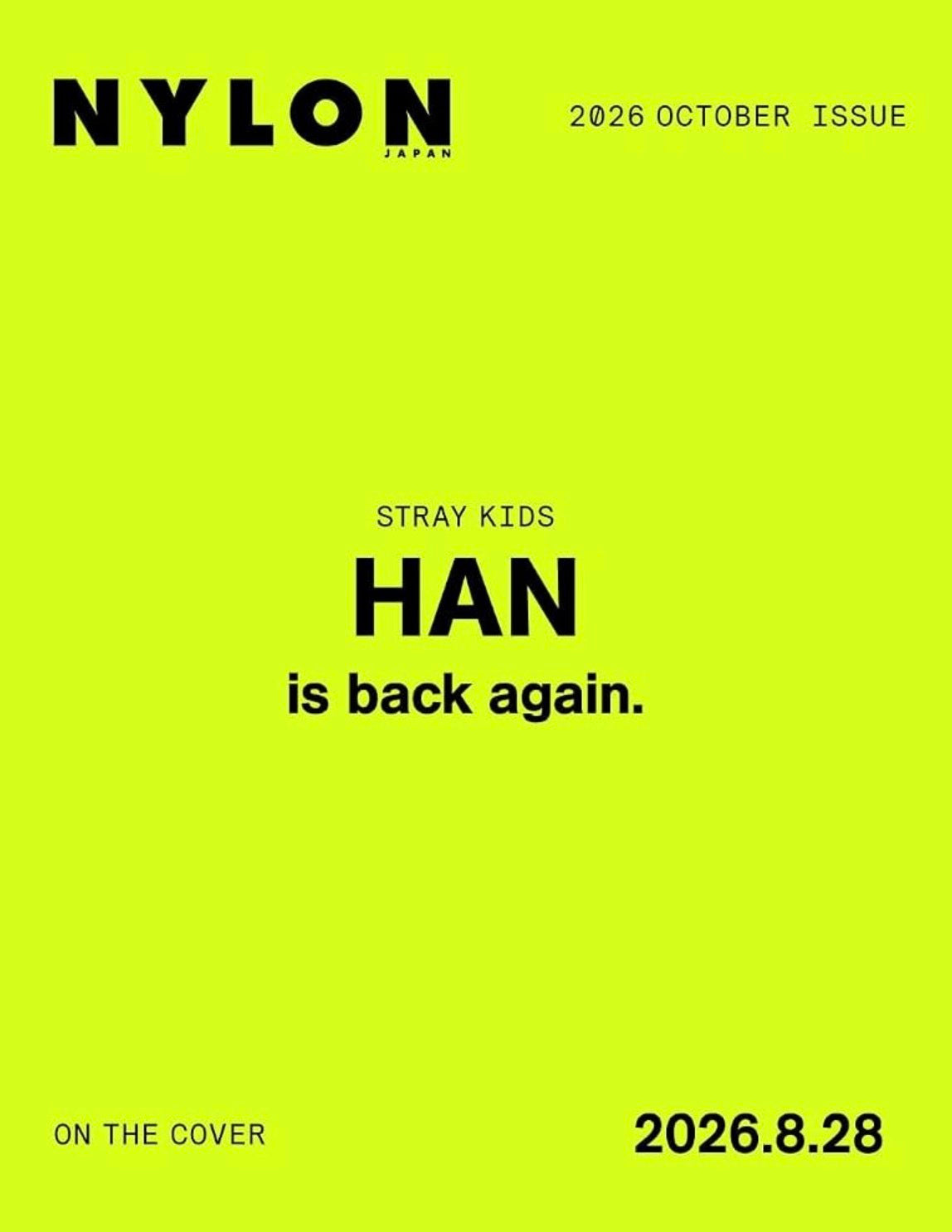STRAY KIDS HAN - NYLON JAPAN MAGAZINE 2026 OCTOBER ISSUE COVER - COKODIVE
