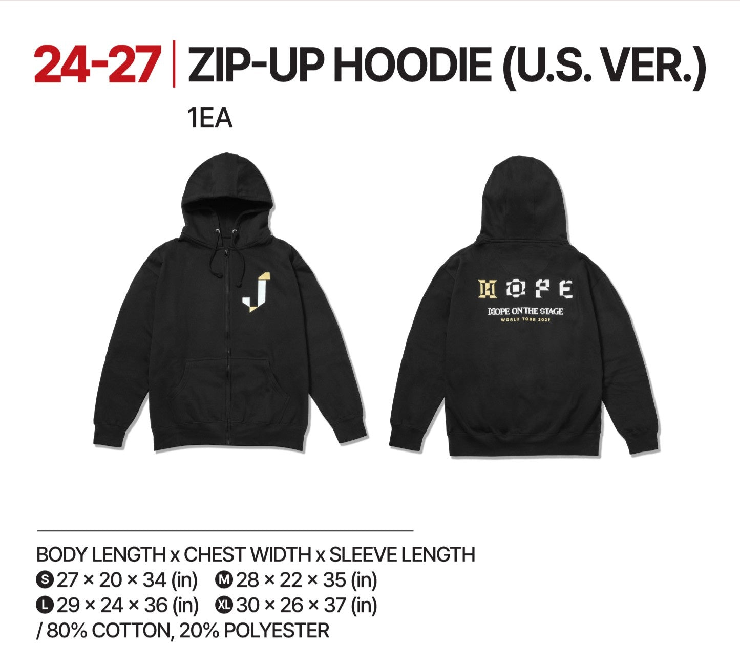 BTS J-HOPE - HOPE ON THE STAGE TOUR OFFICIAL MD ZIP-UP HOODIE (U.S. VER) - COKODIVE