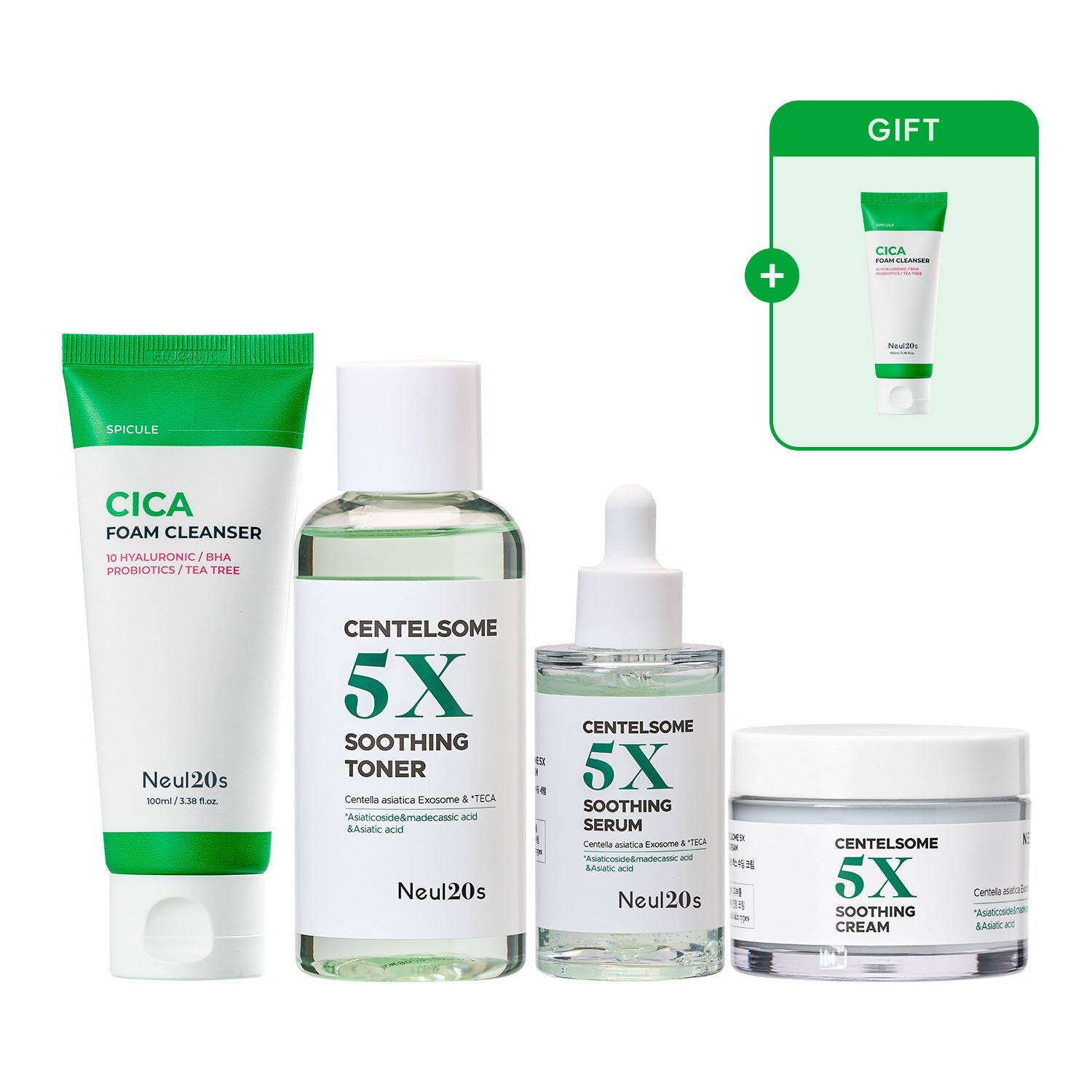 Neul20s CENTELLA SKINCARE SET+(+1 FREE SPICULE CICA FOAM CLEANSER 100ml) - COKODIVE