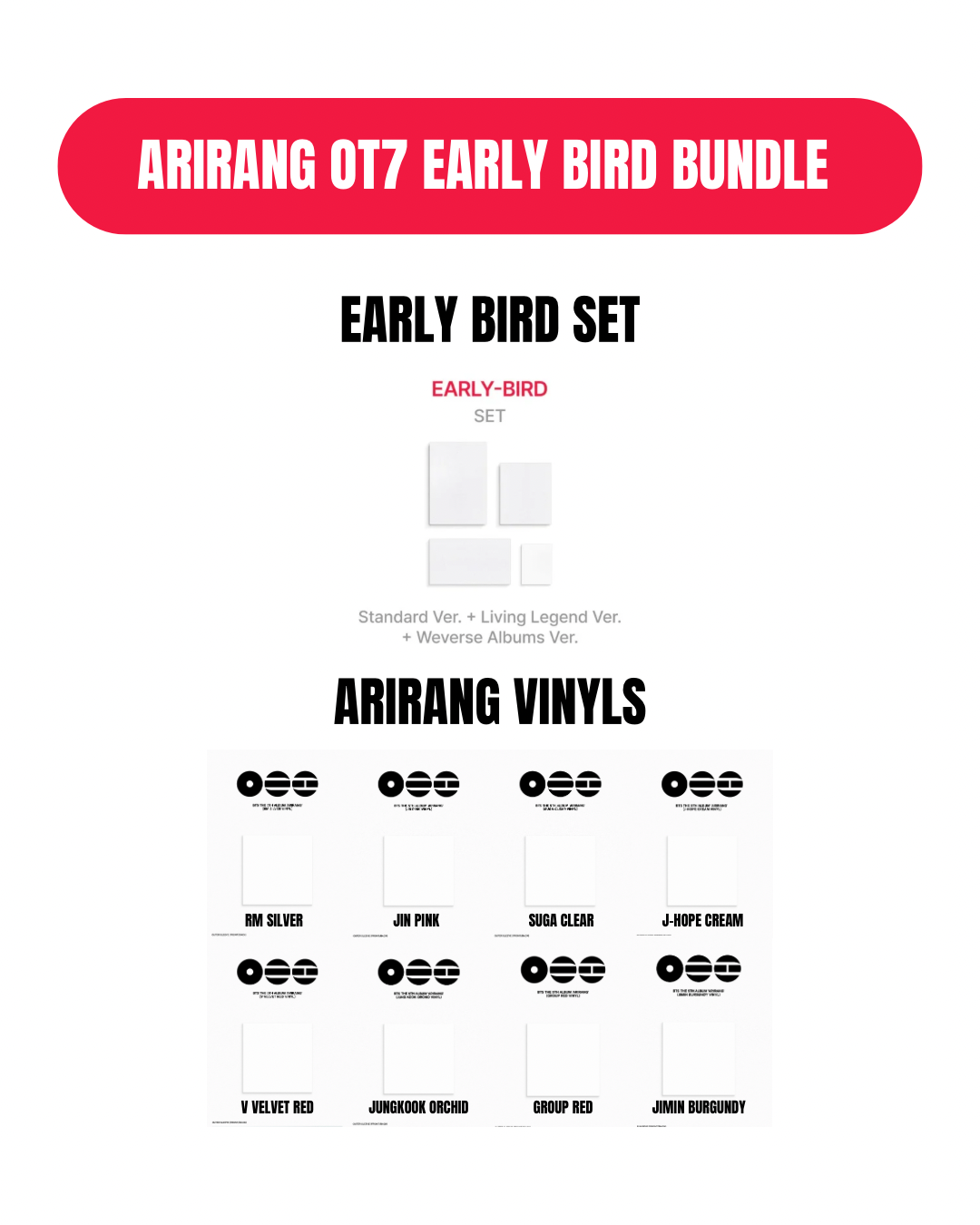 BTS - ARIRANG 5TH ALBUM + VINYL BUNDLE (4 ALBUMS + 8 VINYLS)