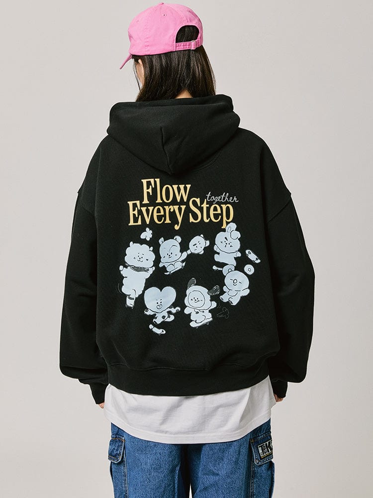 BT21 - BASIC GROUP FLOW HOODED SWEATSHIRT 2024 F/W BLACK - COKODIVE