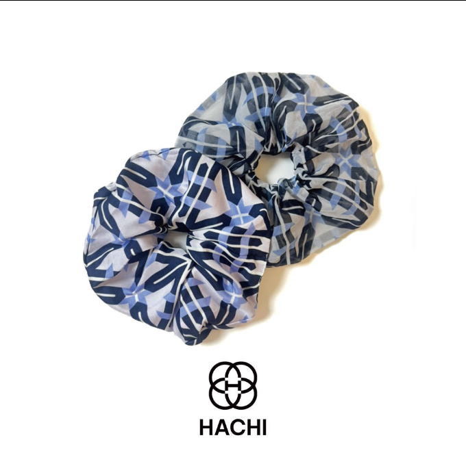 DANCHEONG SCRUNCHIE BLUE (DOUBLE SQUARE PATTERN) - COKODIVE
