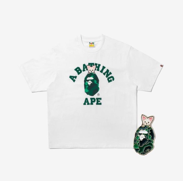 STRAY KIDS - BAPE X STRAY KIDS FOXL.NY COLLEGE TEE M (I.N) + METAL PINS (GREEN) SET - COKODIVE