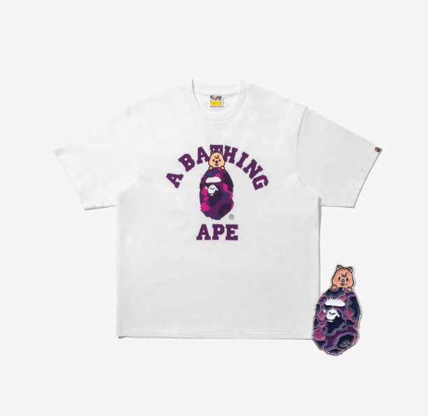 STRAY KIDS - BAPE X STRAY KIDS HAN QUOKKA COLLEGE TEE M (HAN) + METAL PINS (PURPLE) SET - COKODIVE