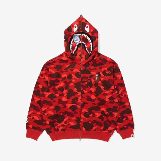 en4 BAPE スタジャン ダッフルコート パーカー 赤 メンズS相当 STRAY KIDS - BAPE X STRAY KIDS COLLABORATION OFFICIAL MD SHARK