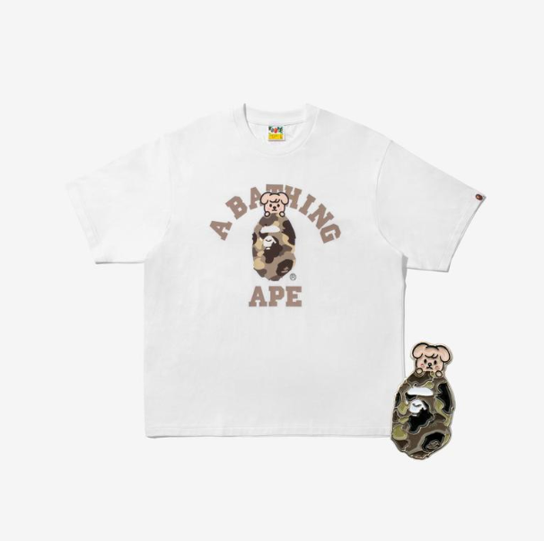 STRAY KIDS - BAPE X STRAY KIDS PUPPYM COLLEGE TEE M (SEUNMIN) + METAL PINS (BEIGE) SET - COKODIVE