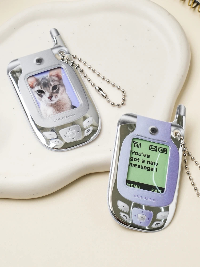SILVER FLIP PHONE ID PHOTO KEYRING HOLDER (2PCS) - COKODIVE