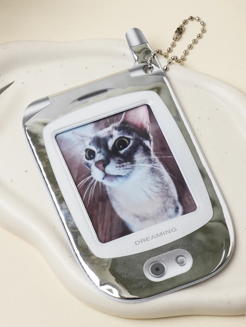 SILVER FLIP PHONE PHOTOCARD KEYRING HOLDER - COKODIVE