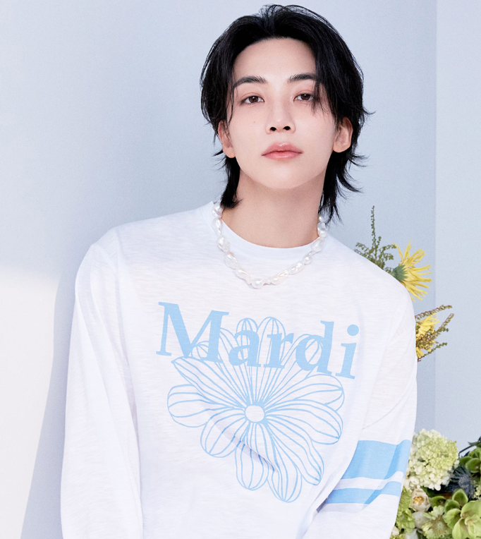[WITH SVT JEONGHAN] SLUB COTTON RELAXED TSHIRT LONG SLEEVE LA FLEUR (WHITE ASHBLUE) - COKODIVE