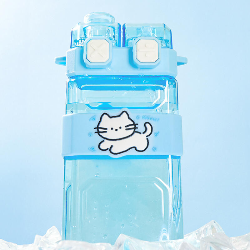 SQURE STRAW WATER BOTTLE CAT BLUE - COKODIVE