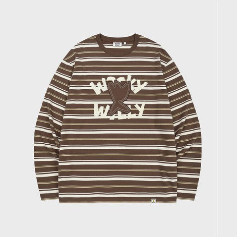 [BTS JIMIN PICK] WACKY WILLY ONE POINT STRIPE LONG SLEEVE T-SHIRT (BROWN) - COKODIVE