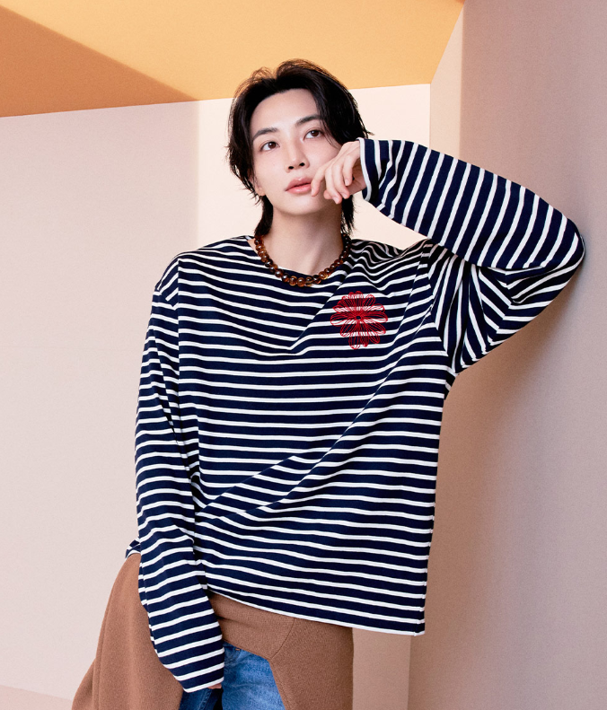 [WITH SVT JEONGHAN] TSHIRT LONG SLEEVE STRIPE LA FLEUR (NAVY RED) - COKODIVE