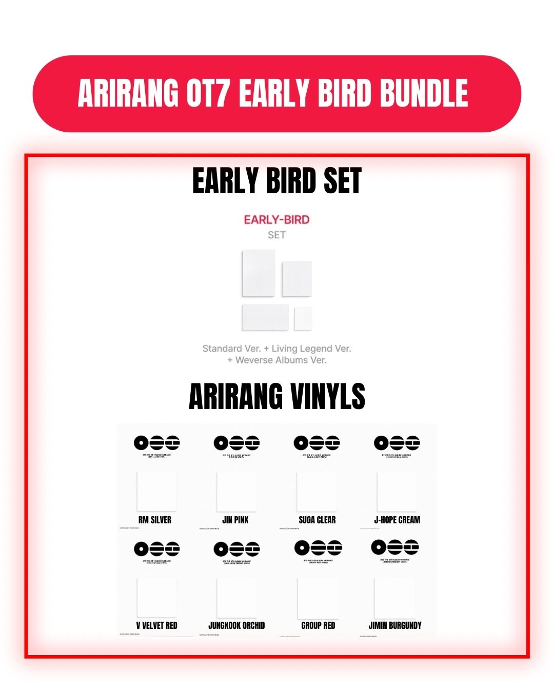 BTS - ARIRANG 5TH ALBUM + VINYL BUNDLE (4 ALBUMS + 8 VINYLS)